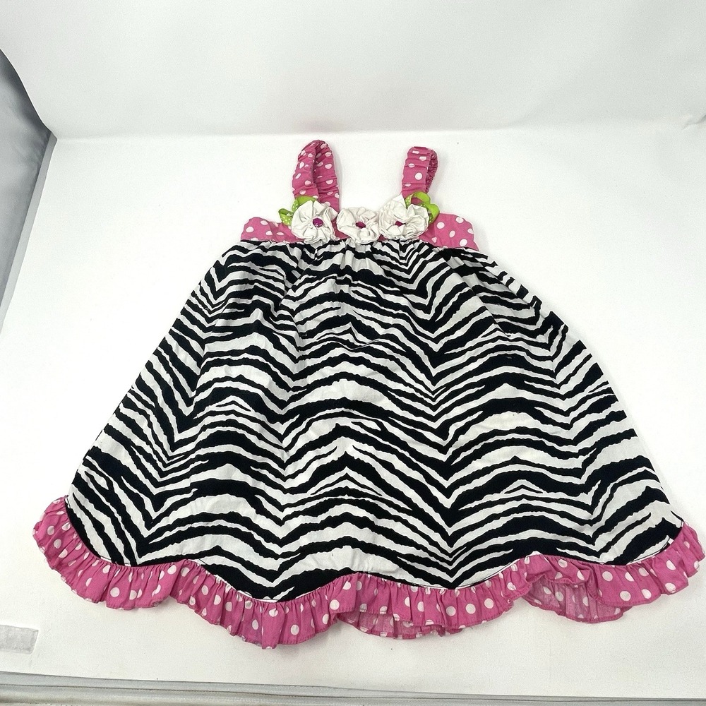 Rare, Too! Zebra Stripe & Pink Polka Dot Dress 2T